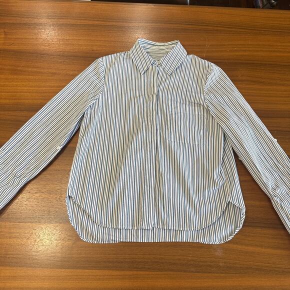 TWP Blue Striped Boyfriend Shirt, Cotton, Roll Tabs, Career, Quiet Luxury Small - Picture 5 of 16